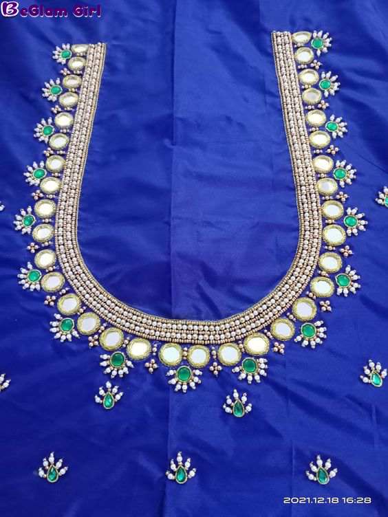 Easy Simple Mirror Work Blouse Designs